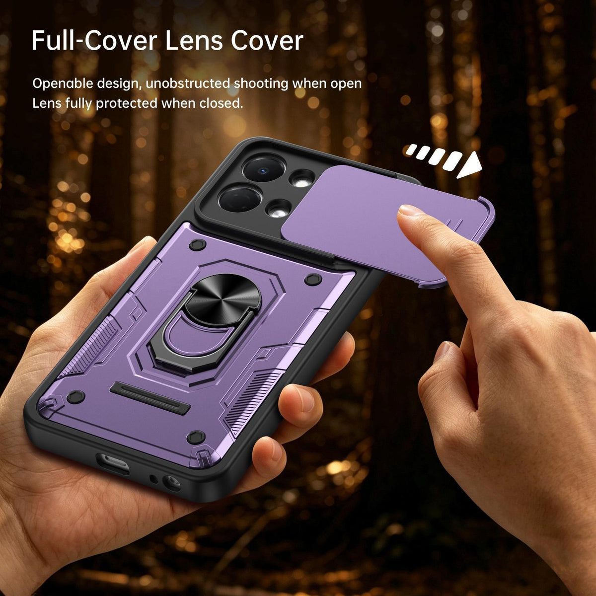 For Tecno Spark Go 3 / Pop 20 Nanshan Armor Sliding Camshield Ring Holder Phone Case - Black - EDA009762908C