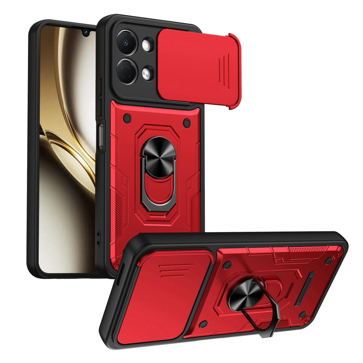 For Tecno Spark Go 3 / Pop 20 Nanshan Armor Sliding Camshield Ring Holder Phone Case - Red - EDA009762908D