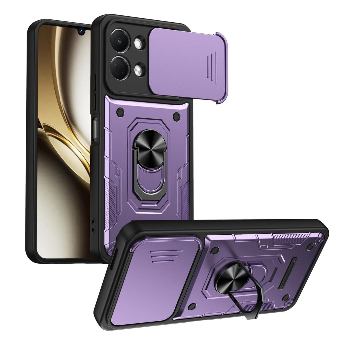 For Tecno Spark Go 3 / Pop 20 Nanshan Armor Sliding Camshield Ring Holder Phone Case - Purple - EDA009762908E
