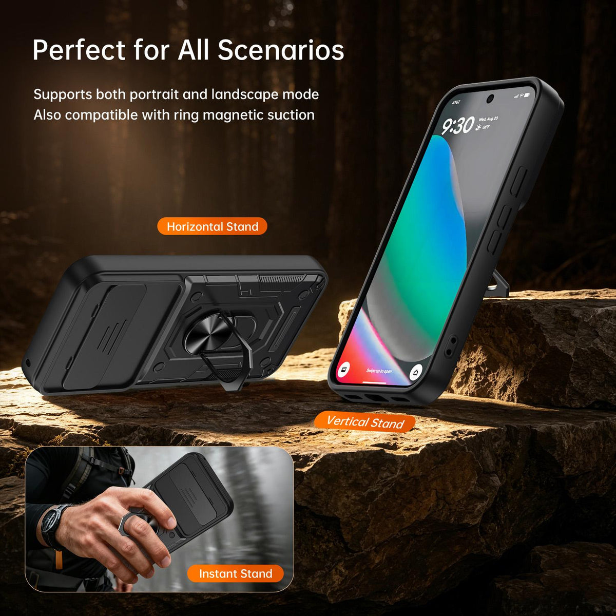 For Google Pixel 10 / 10 Pro Nanshan Armor Sliding Camshield Ring Holder Phone Case - Orange - EDA009763102A