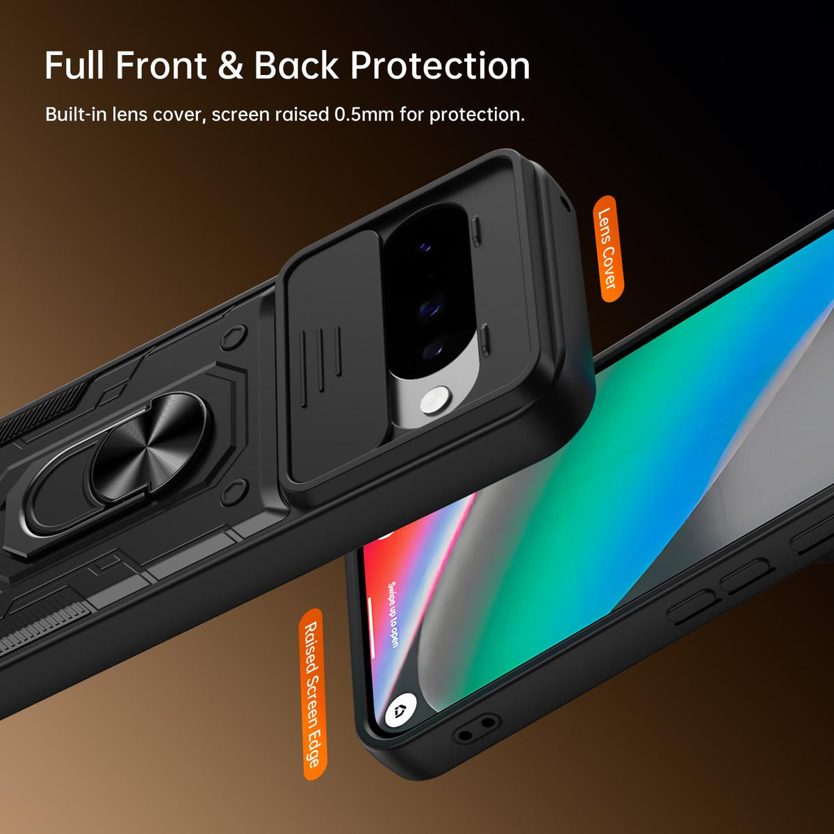 For Google Pixel 10 / 10 Pro Nanshan Armor Sliding Camshield Ring Holder Phone Case - Orange - EDA009763102A