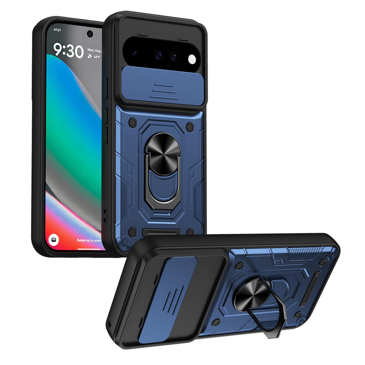 For Google Pixel 10 / 10 Pro Nanshan Armor Sliding Camshield Ring Holder Phone Case - Blue - EDA009763102B
