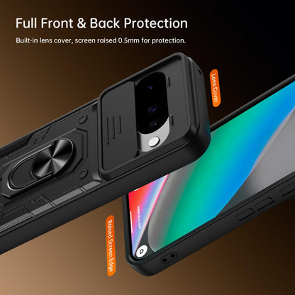 For Google Pixel 10 / 10 Pro Nanshan Armor Sliding Camshield Ring Holder Phone Case - Blue - EDA009763102B