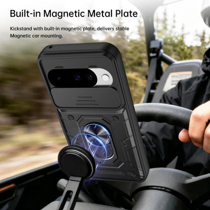 For Google Pixel 10 / 10 Pro Nanshan Armor Sliding Camshield Ring Holder Phone Case - Black - EDA009763102C