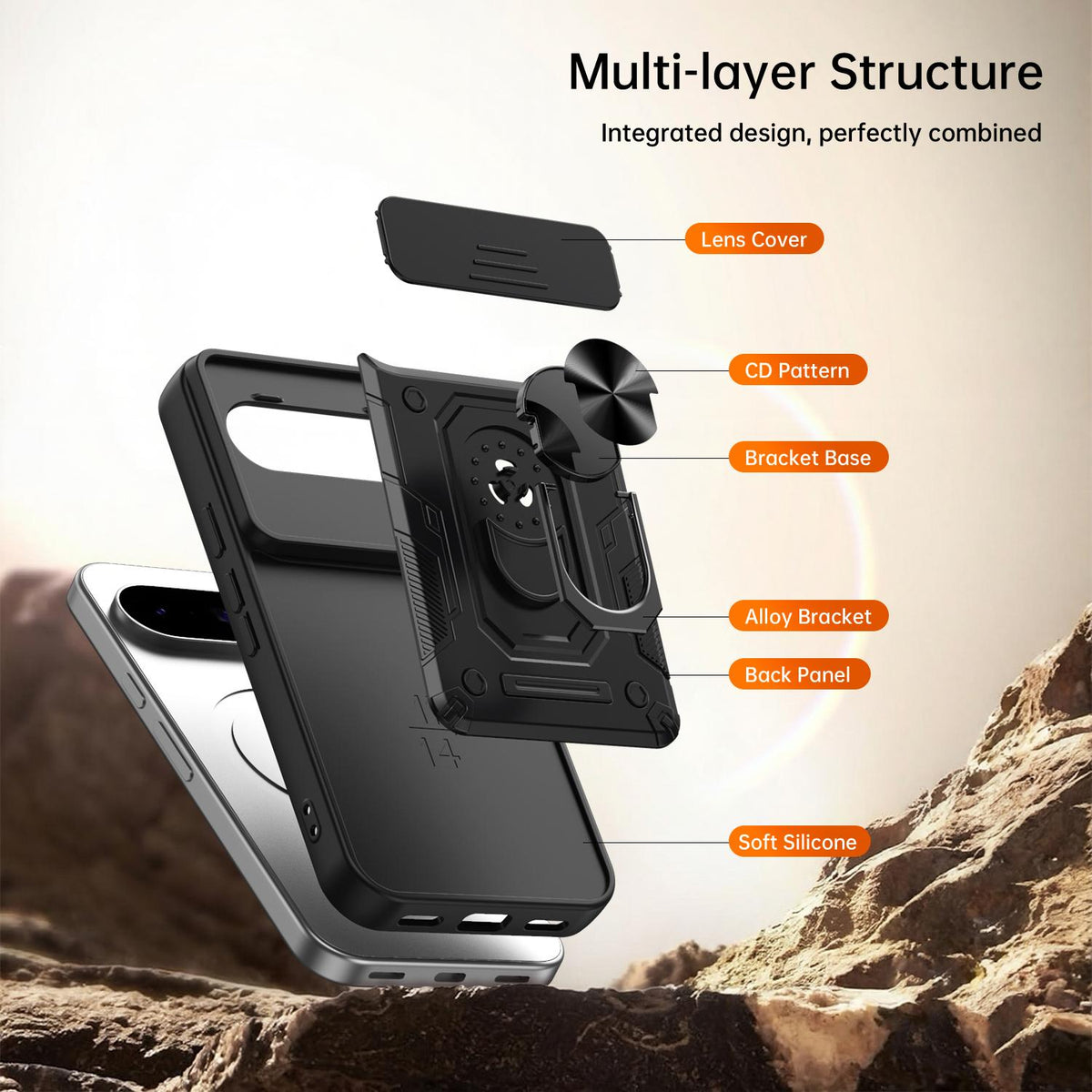 For Google Pixel 10 / 10 Pro Nanshan Armor Sliding Camshield Ring Holder Phone Case - Black - EDA009763102C