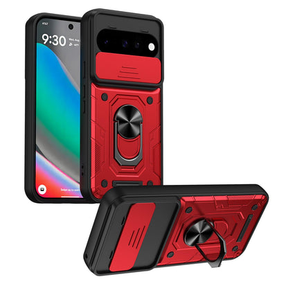 For Google Pixel 10 / 10 Pro Nanshan Armor Sliding Camshield Ring Holder Phone Case - Red - EDA009763102D