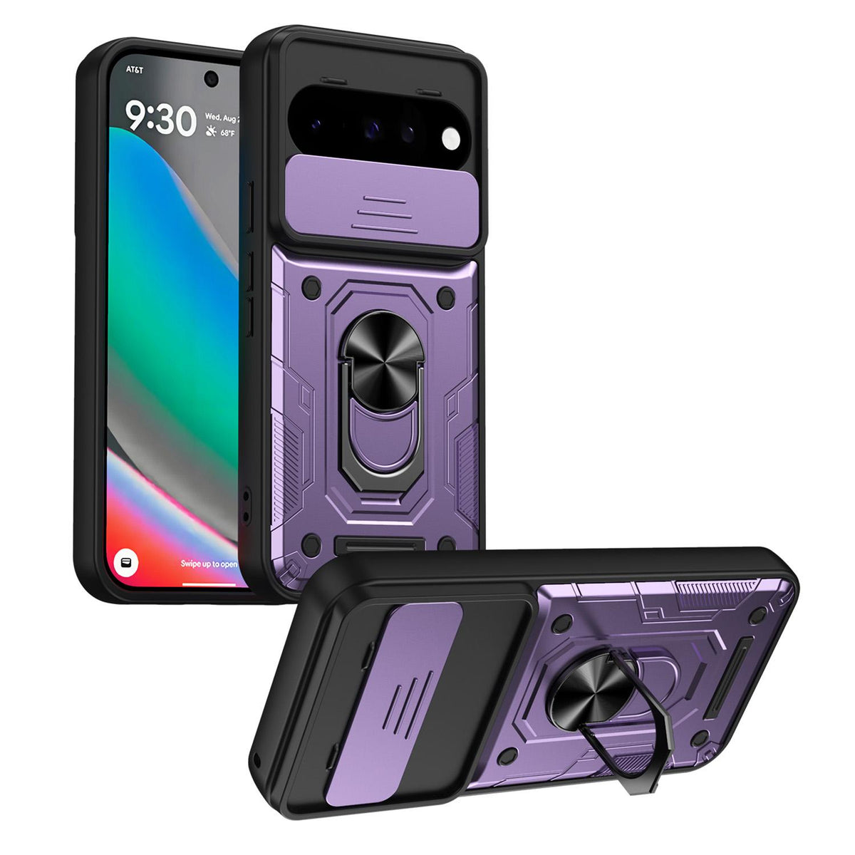 For Google Pixel 10 / 10 Pro Nanshan Armor Sliding Camshield Ring Holder Phone Case - Purple - EDA009763102E