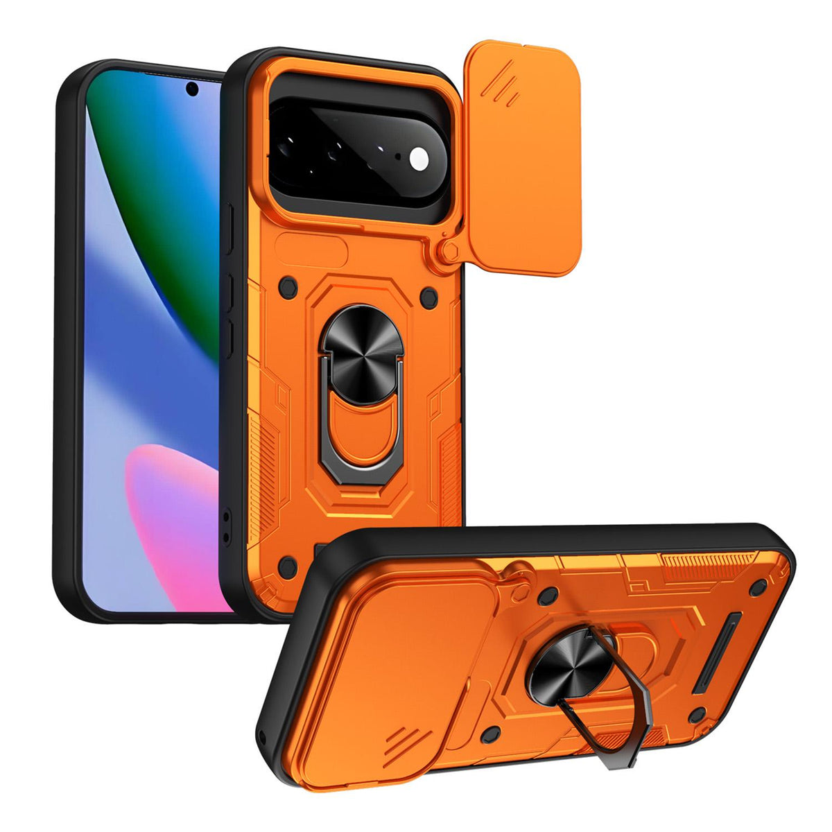 For Google Pixel 11 / 11 Pro Nanshan Armor Sliding Camshield Ring Holder Phone Case - Orange - EDA009763103A