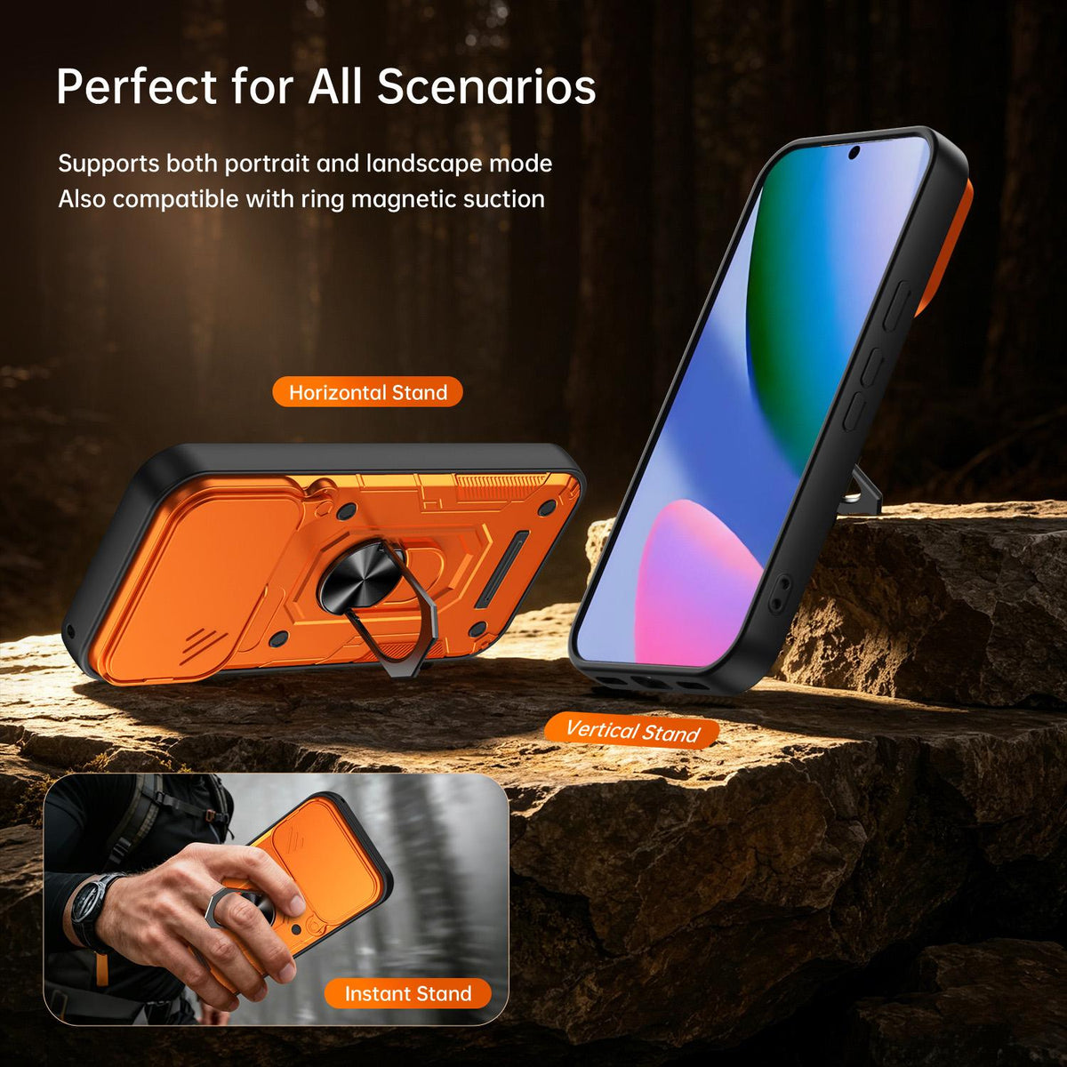 For Google Pixel 11 / 11 Pro Nanshan Armor Sliding Camshield Ring Holder Phone Case - Orange - EDA009763103A