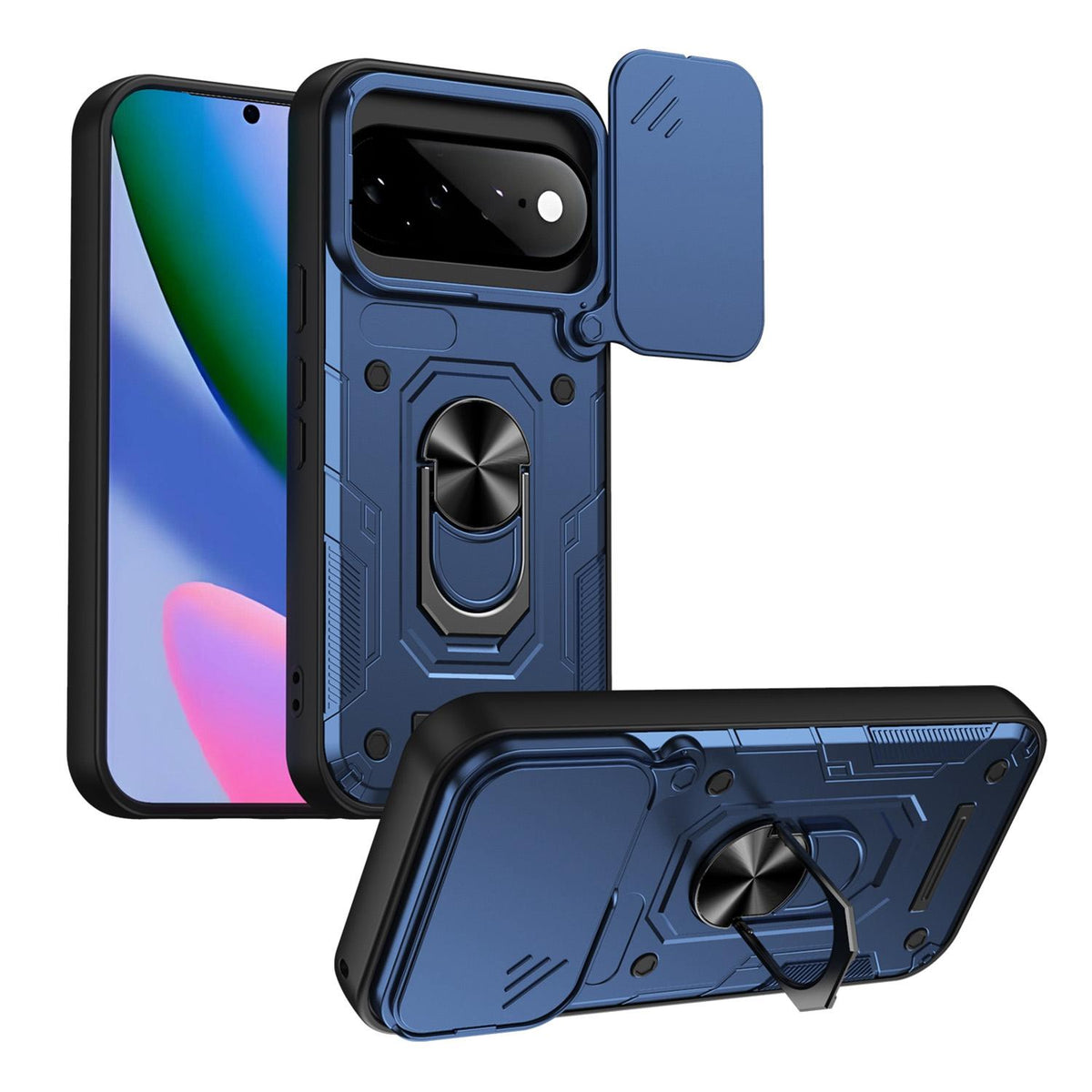 For Google Pixel 11 / 11 Pro Nanshan Armor Sliding Camshield Ring Holder Phone Case - Blue - EDA009763103B