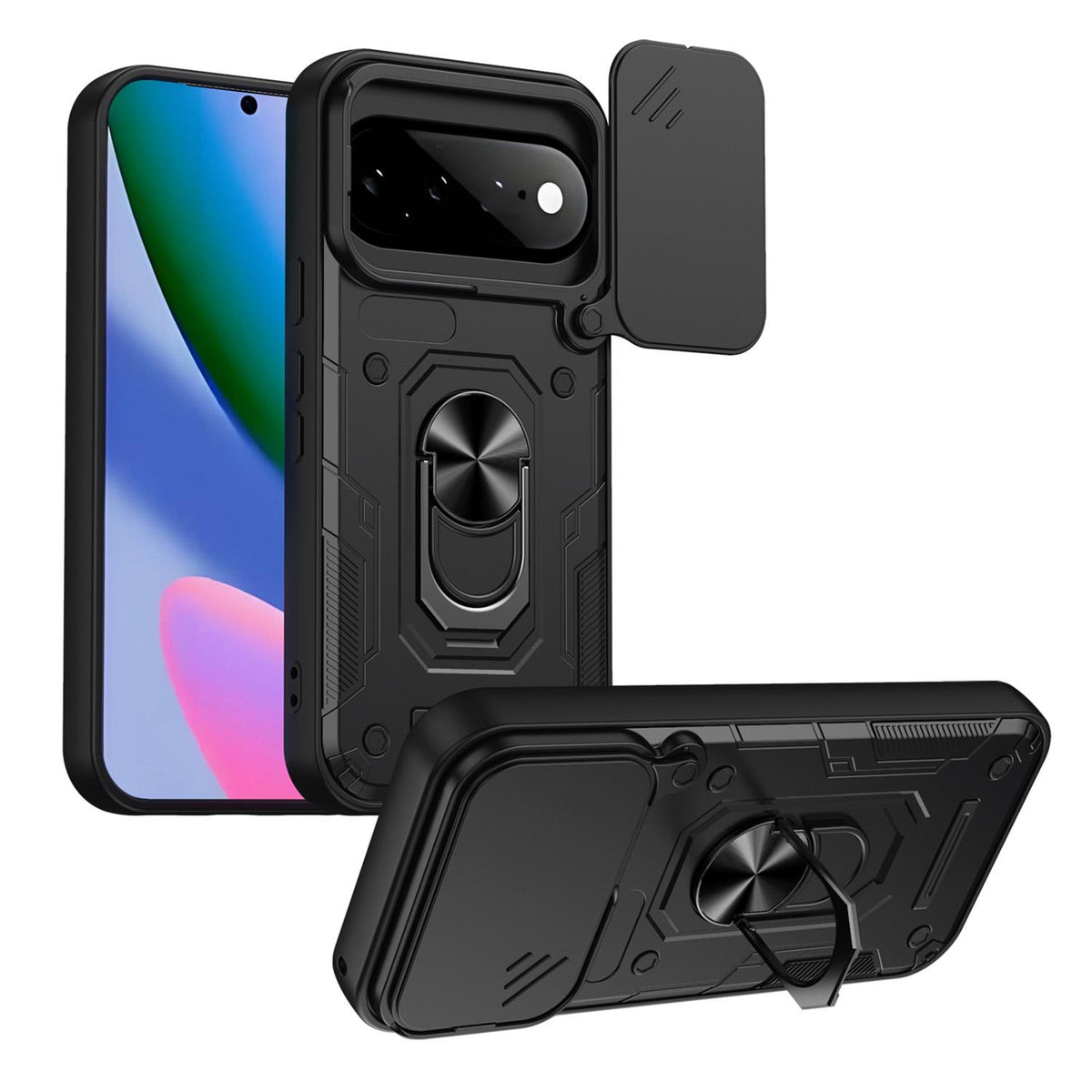 For Google Pixel 11 / 11 Pro Nanshan Armor Sliding Camshield Ring Holder Phone Case - Black - EDA009763103C