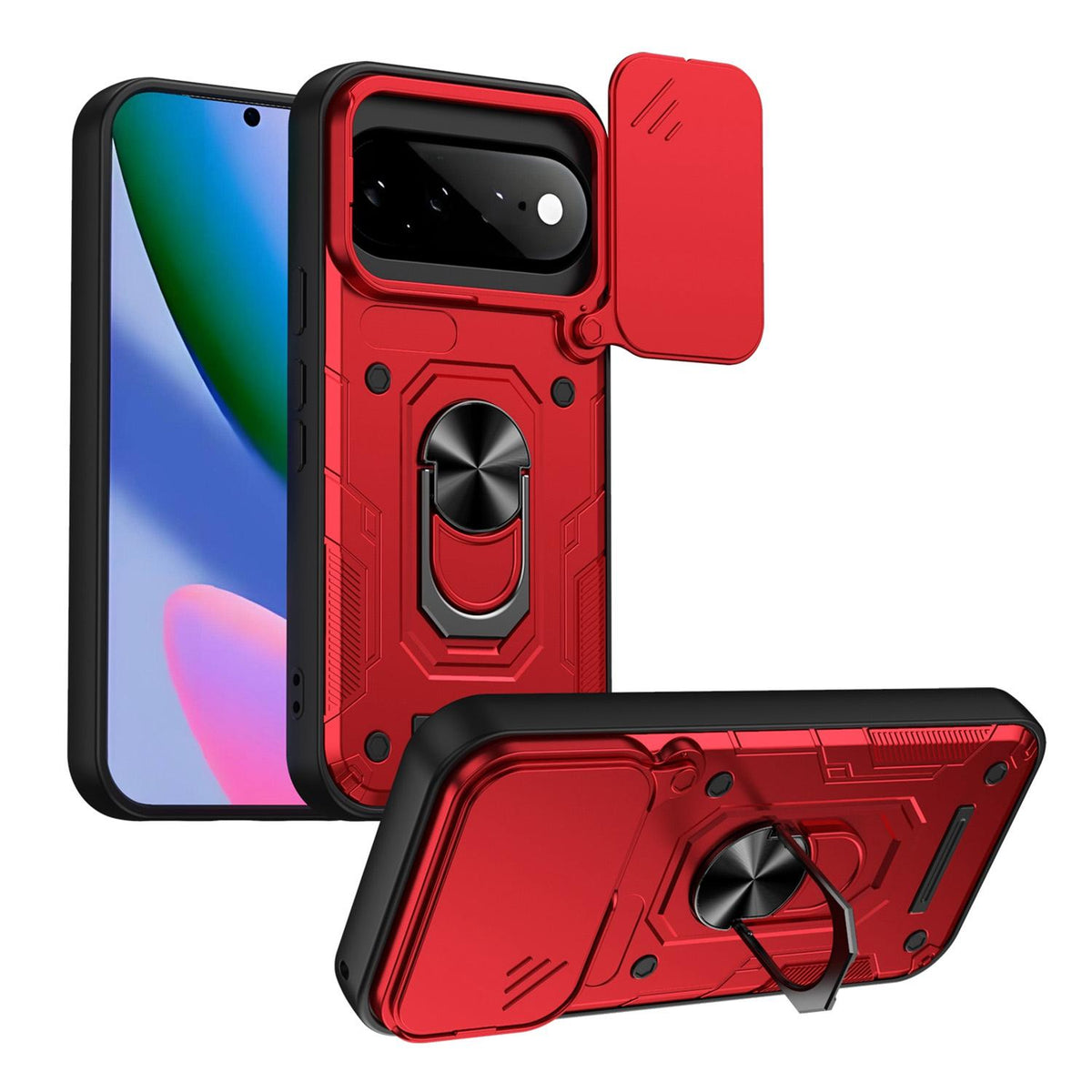 For Google Pixel 11 / 11 Pro Nanshan Armor Sliding Camshield Ring Holder Phone Case - Red - EDA009763103D