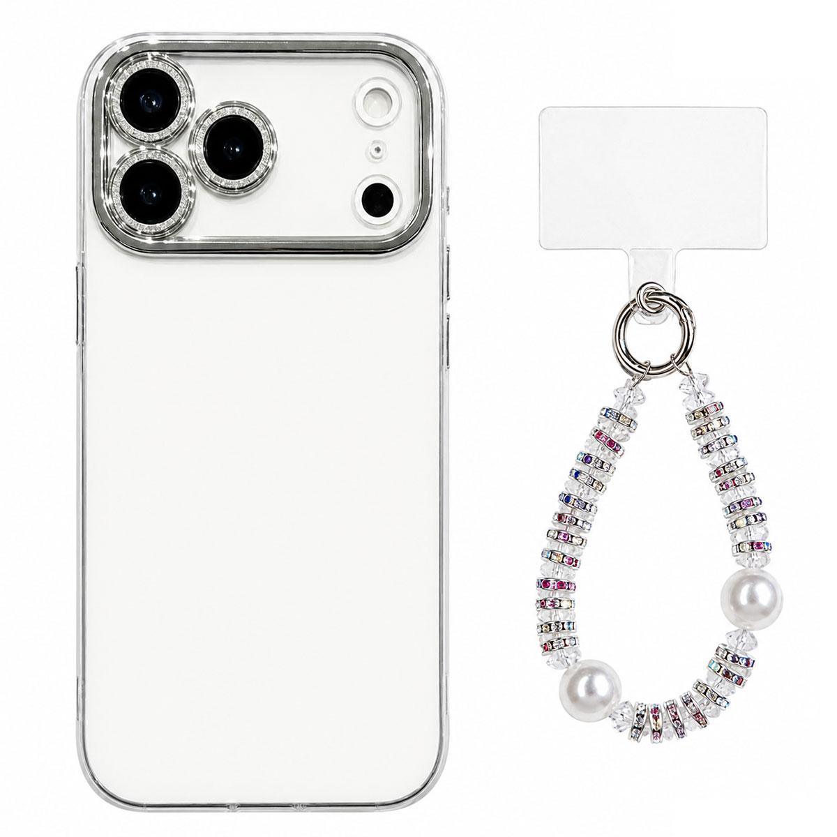 For iPhone 17 Pro Max Dopamine Color Skin-Friendly IMD Phone Case with Beaded Wrist Strap - White - EDA009766201B
