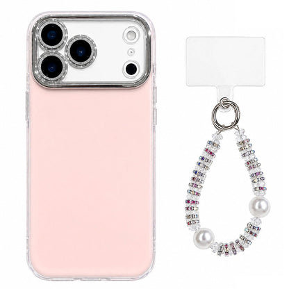 For iPhone 17 Pro Dopamine Color Skin-Friendly IMD Phone Case with Beaded Wrist Strap - Pink - EDA009766202C