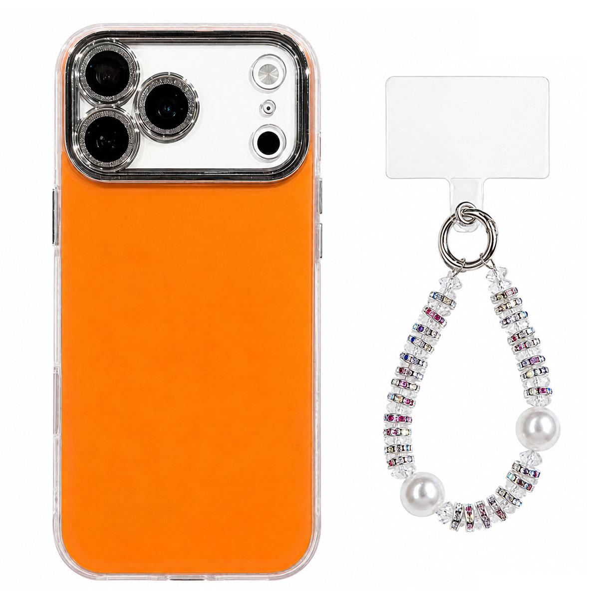 For iPhone 17 Pro Dopamine Color Skin-Friendly IMD Phone Case with Beaded Wrist Strap - Orange - EDA009766202E