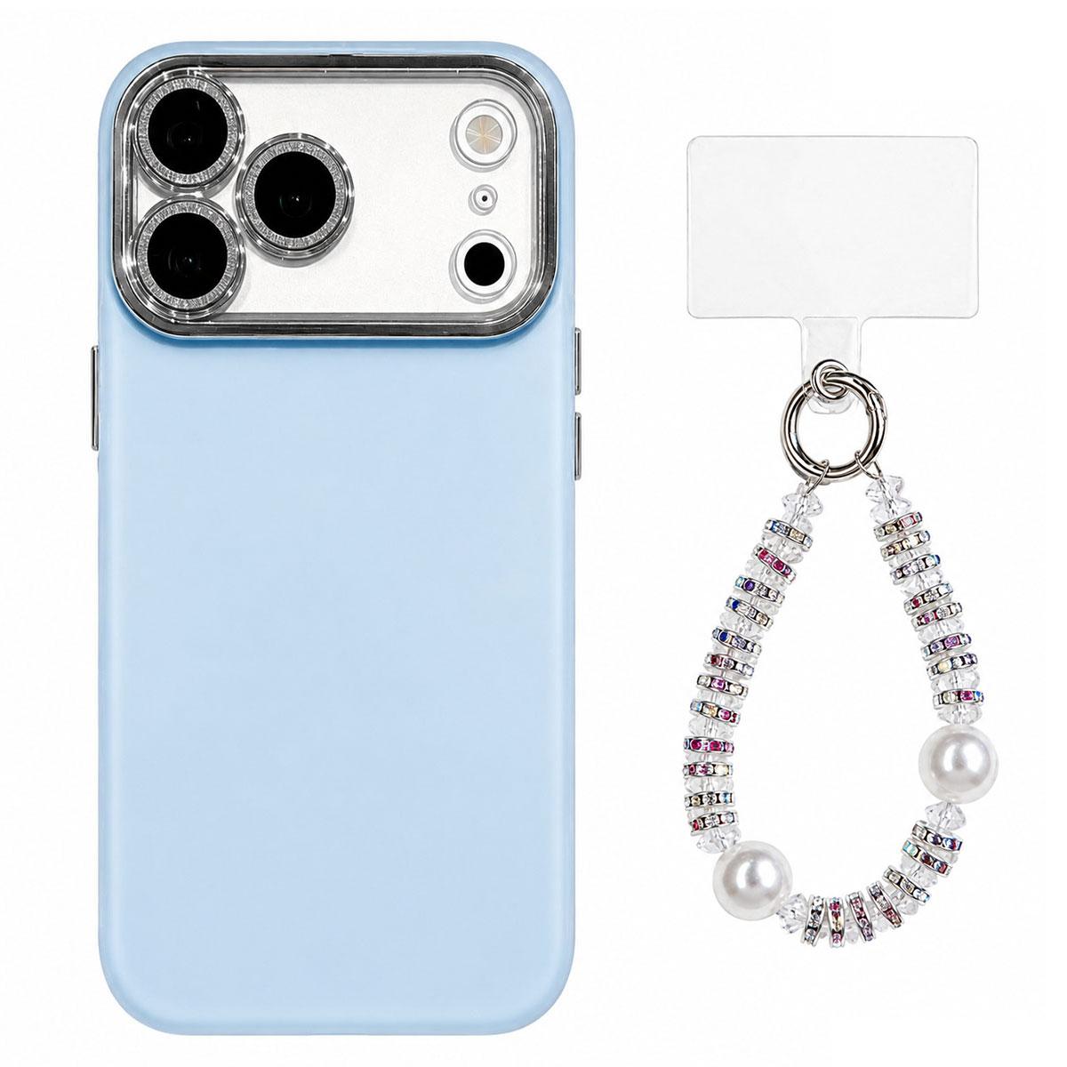For iPhone 17 Pro Dopamine Color Skin-Friendly IMD Phone Case with Beaded Wrist Strap - Blue - EDA009766202F