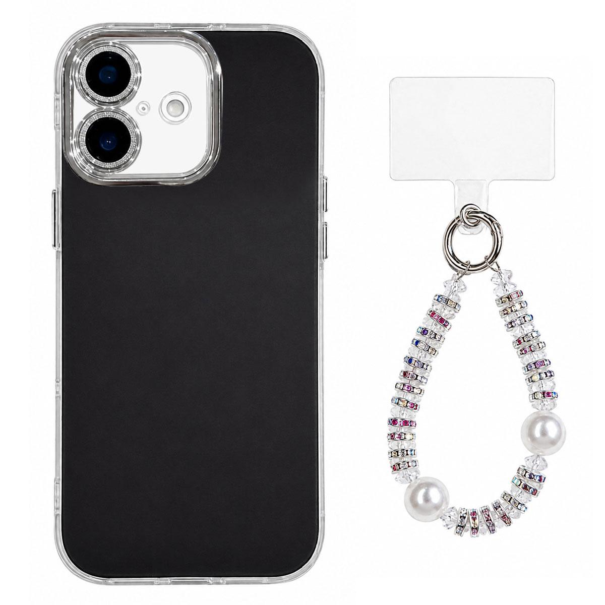 For iPhone 17 Dopamine Color Skin-Friendly IMD Phone Case with Beaded Wrist Strap - Black - EDA009766203A