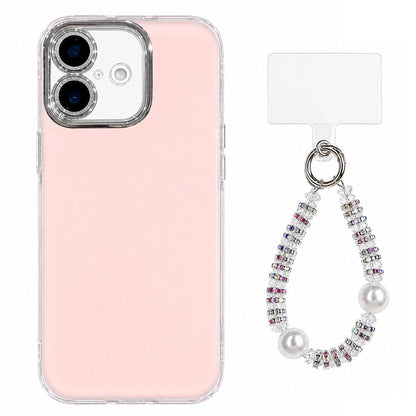 For iPhone 17 Dopamine Color Skin-Friendly IMD Phone Case with Beaded Wrist Strap - Pink - EDA009766203C