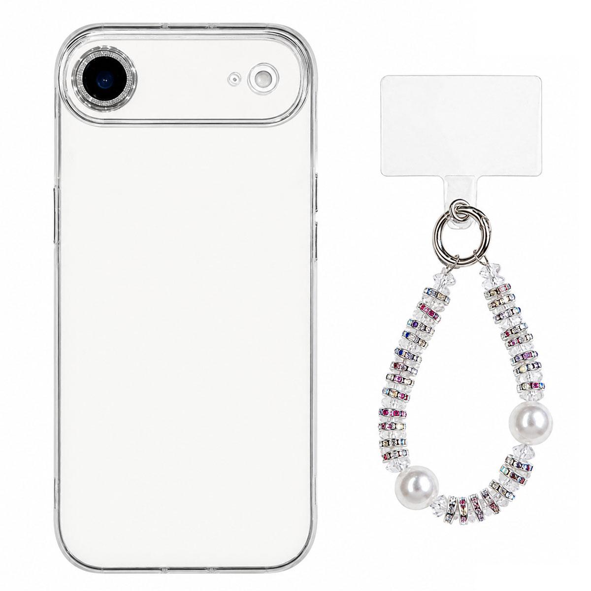 For iPhone Air Dopamine Color Skin-Friendly IMD Phone Case with Beaded Wrist Strap - White - EDA009766204B
