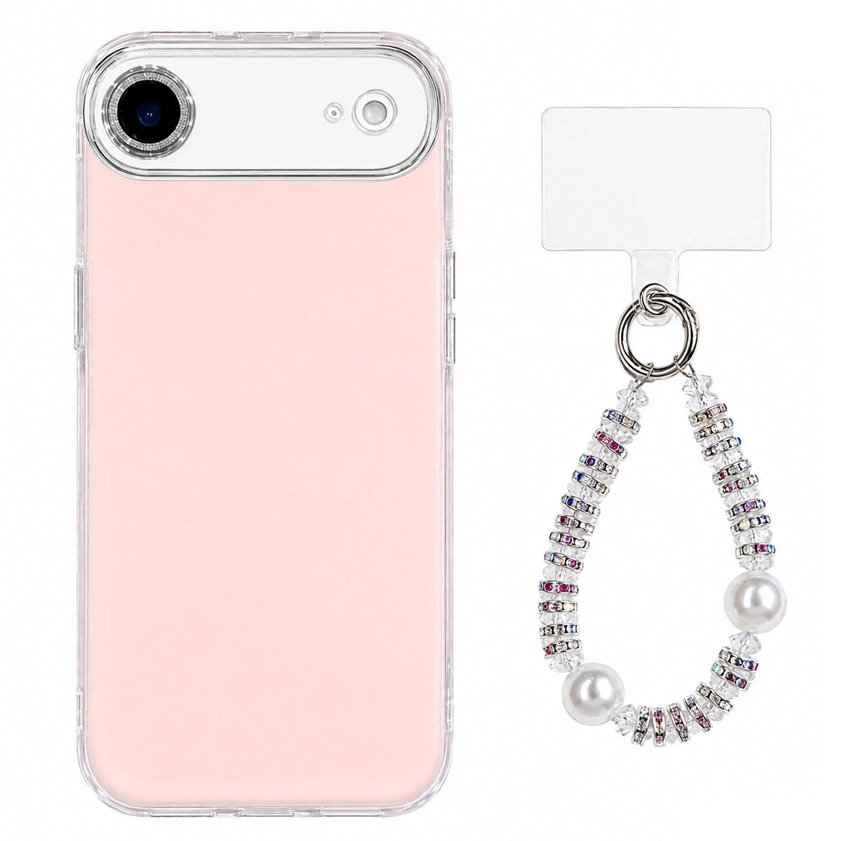 For iPhone Air Dopamine Color Skin-Friendly IMD Phone Case with Beaded Wrist Strap - Pink - EDA009766204C
