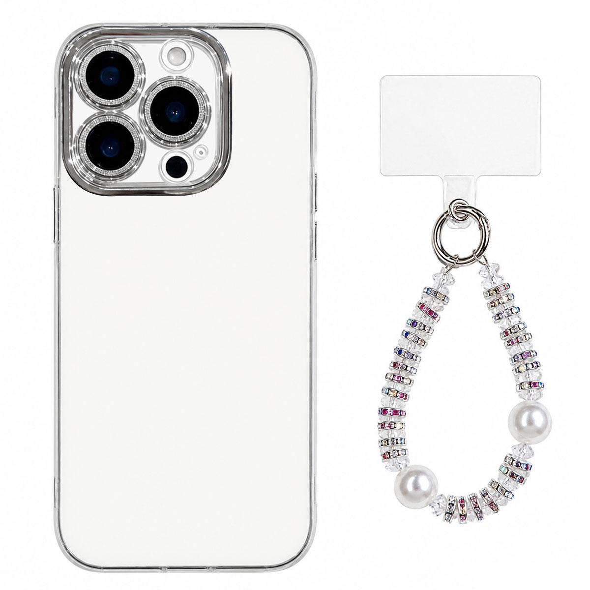 For iPhone 16 Pro Max Dopamine Color Skin-Friendly IMD Phone Case with Beaded Wrist Strap - White - EDA009766205B