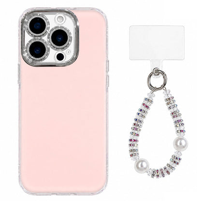 For iPhone 16 Pro Dopamine Color Skin-Friendly IMD Phone Case with Beaded Wrist Strap - Pink - EDA009766206C