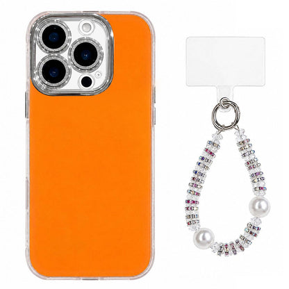 For iPhone 16 Pro Dopamine Color Skin-Friendly IMD Phone Case with Beaded Wrist Strap - Orange - EDA009766206E