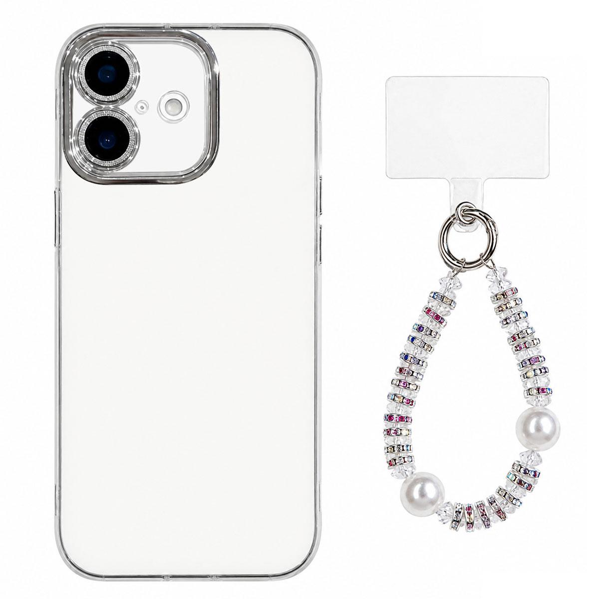 For iPhone 16 Plus Dopamine Color Skin-Friendly IMD Phone Case with Beaded Wrist Strap - White - EDA009766207B