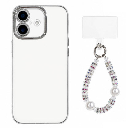 For iPhone 16 Plus Dopamine Color Skin-Friendly IMD Phone Case with Beaded Wrist Strap - White - EDA009766207B