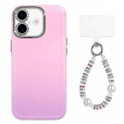 For iPhone 16 Plus Dopamine Color Skin-Friendly IMD Phone Case with Beaded Wrist Strap - Purple - EDA009766207D