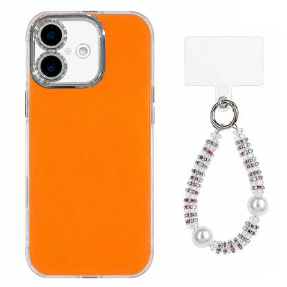 For iPhone 16 Plus Dopamine Color Skin-Friendly IMD Phone Case with Beaded Wrist Strap - Orange - EDA009766207E