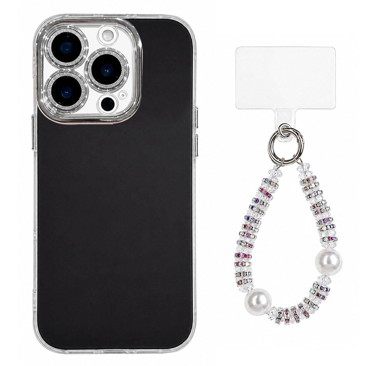 For iPhone 15 Pro Max Dopamine Color Skin-Friendly IMD Phone Case with Beaded Wrist Strap - Black - EDA009766209A