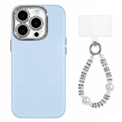 For iPhone 15 Pro Max Dopamine Color Skin-Friendly IMD Phone Case with Beaded Wrist Strap - Blue - EDA009766209F