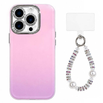 For iPhone 15 Pro Dopamine Color Skin-Friendly IMD Phone Case with Beaded Wrist Strap - Purple - EDA009766210D