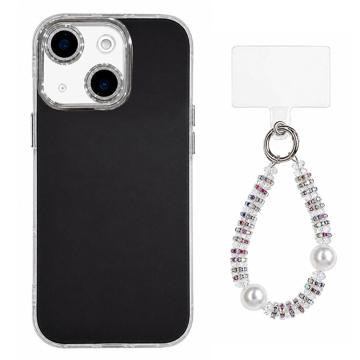 For iPhone 15 Dopamine Color Skin-Friendly IMD Phone Case with Beaded Wrist Strap - Black - EDA009766211A