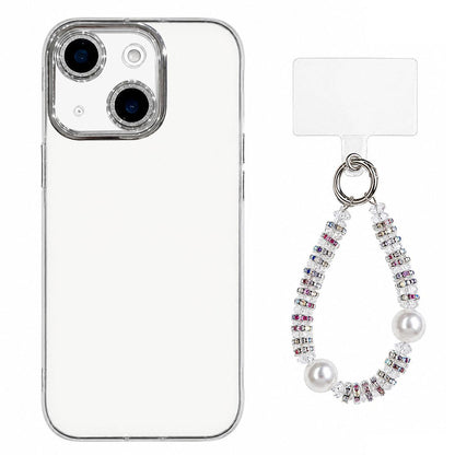 For iPhone 15 Dopamine Color Skin-Friendly IMD Phone Case with Beaded Wrist Strap - White - EDA009766211B