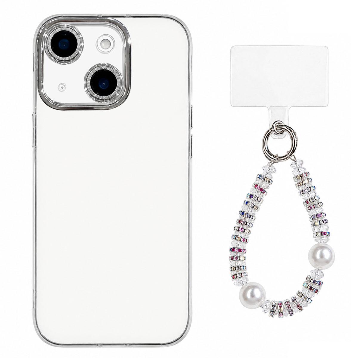 For iPhone 14 Dopamine Color Skin-Friendly IMD Phone Case with Beaded Wrist Strap - White - EDA009766212B