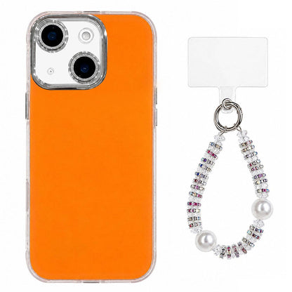 For iPhone 14 Dopamine Color Skin-Friendly IMD Phone Case with Beaded Wrist Strap - Orange - EDA009766212E
