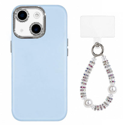 For iPhone 14 Dopamine Color Skin-Friendly IMD Phone Case with Beaded Wrist Strap - Blue - EDA009766212F