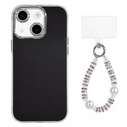For iPhone 13 Dopamine Color Skin-Friendly IMD Phone Case with Beaded Wrist Strap - Black - EDA009766217A