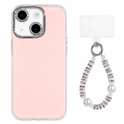 For iPhone 13 Dopamine Color Skin-Friendly IMD Phone Case with Beaded Wrist Strap - Pink - EDA009766217C