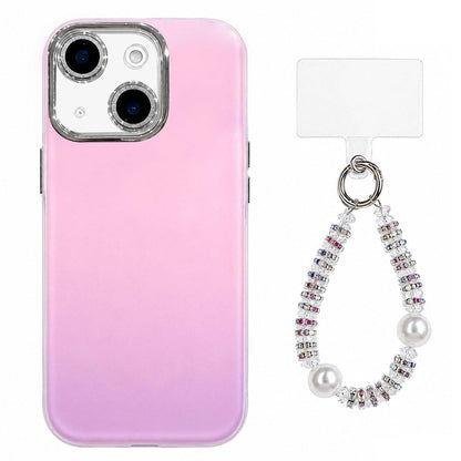 For iPhone 13 Dopamine Color Skin-Friendly IMD Phone Case with Beaded Wrist Strap - Purple - EDA009766217D