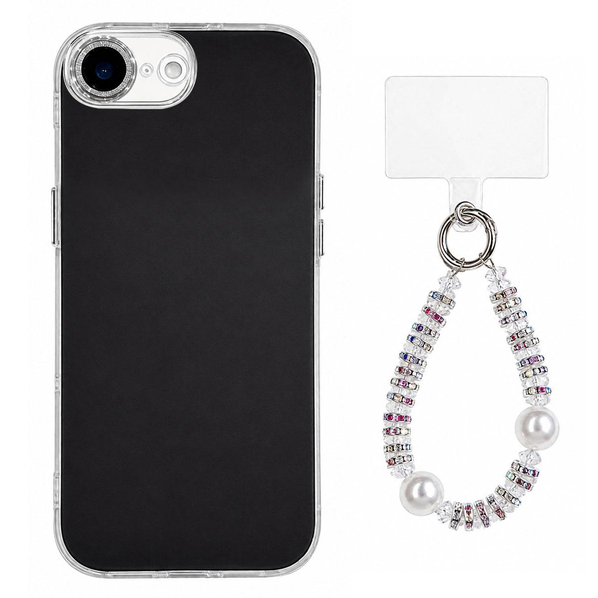 For iPhone 17e / 16e Dopamine Color Skin-Friendly IMD Phone Case with Beaded Wrist Strap - Black - EDA009766218A
