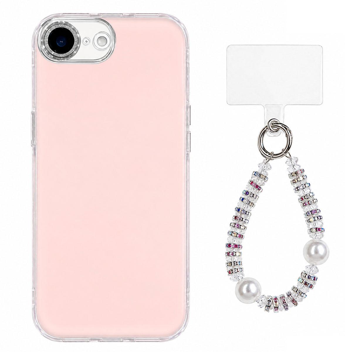 For iPhone 17e / 16e Dopamine Color Skin-Friendly IMD Phone Case with Beaded Wrist Strap - Pink - EDA009766218C