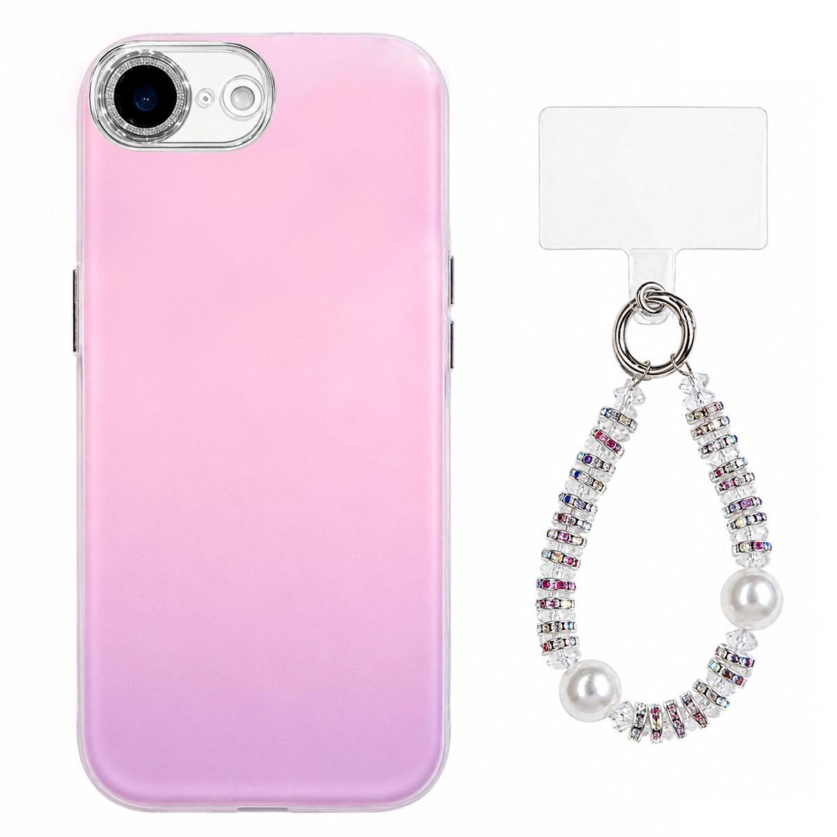 For iPhone 17e / 16e Dopamine Color Skin-Friendly IMD Phone Case with Beaded Wrist Strap - Purple - EDA009766218D