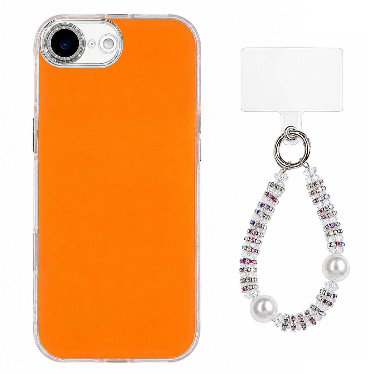 For iPhone 17e / 16e Dopamine Color Skin-Friendly IMD Phone Case with Beaded Wrist Strap - Orange - EDA009766218E