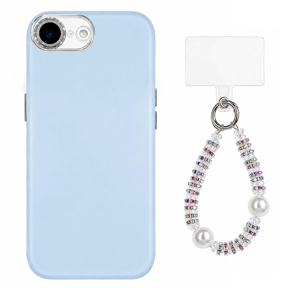 For iPhone 17e / 16e Dopamine Color Skin-Friendly IMD Phone Case with Beaded Wrist Strap - Blue - EDA009766218F