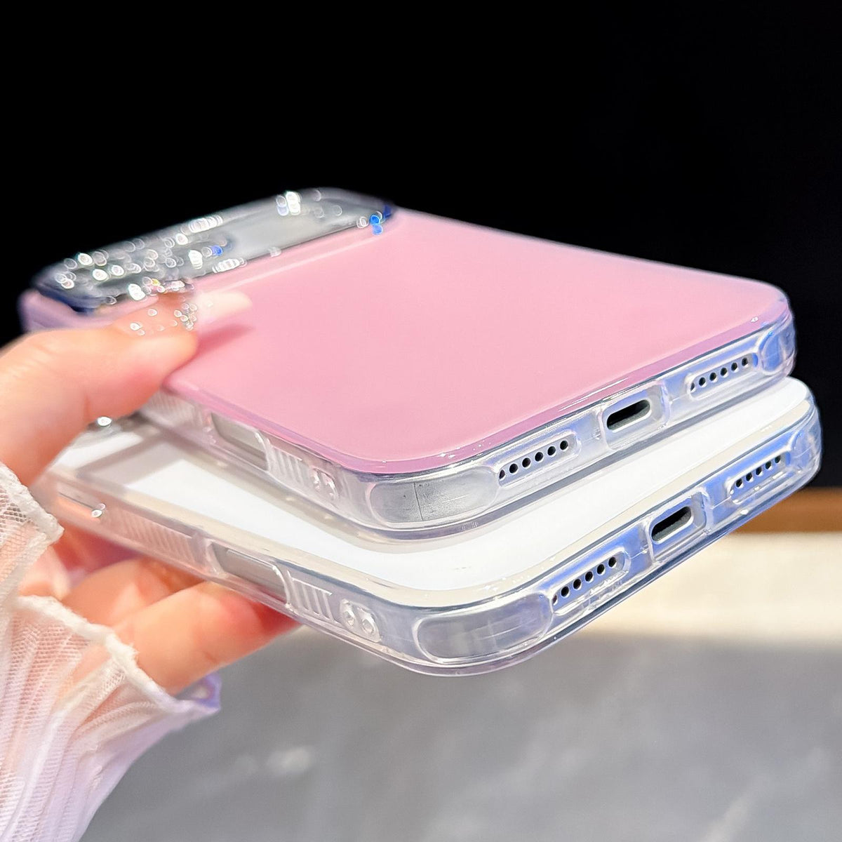 For iPhone 16 Pro Max Dopamine Color Skin-Friendly IMD Phone Case with Beaded Wrist Strap - Blue - EDA009766205F