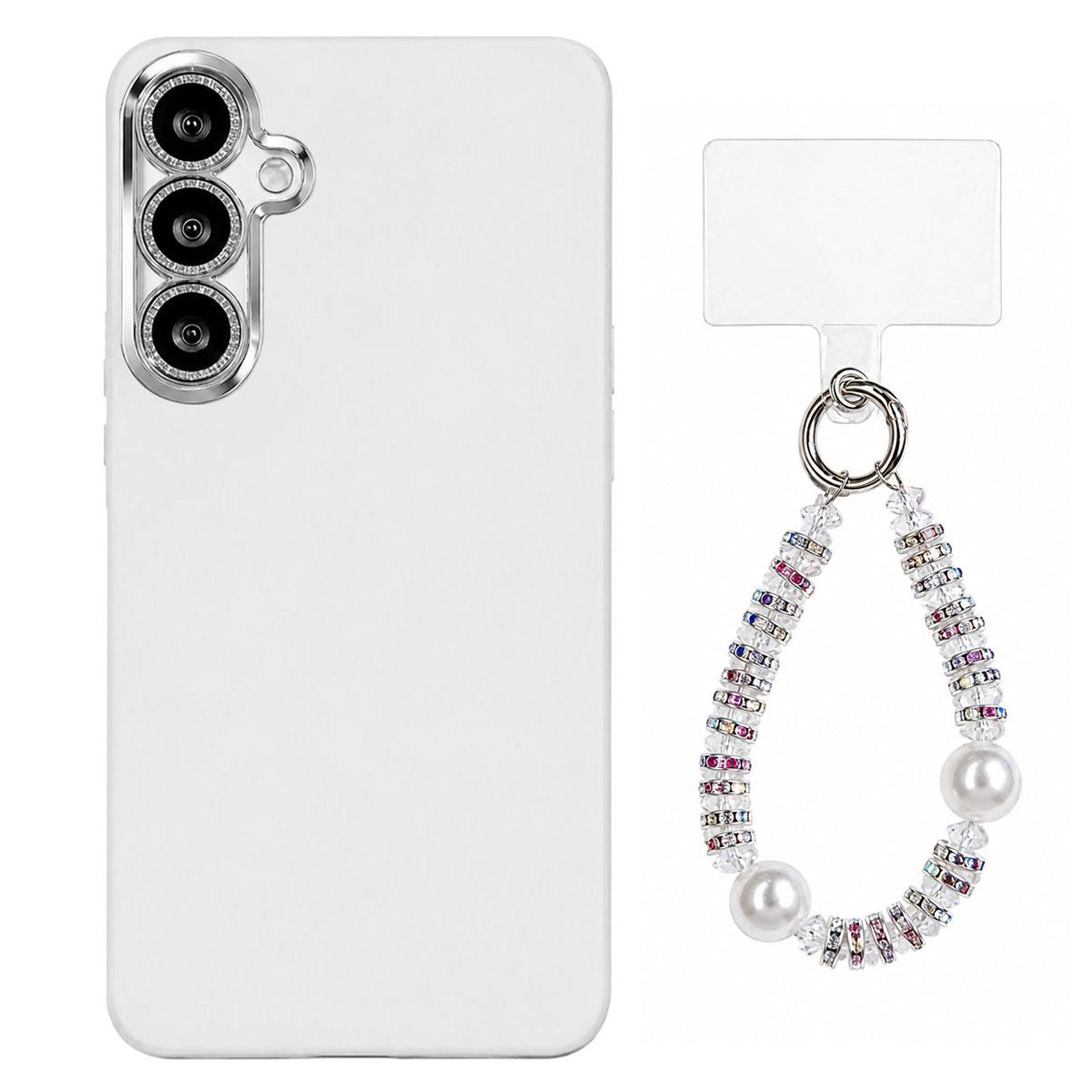 For Galaxy A35 5G Dopamine Color Skin-Friendly IMD Phone Case with Beaded Wrist Strap - White - EDA009766306B