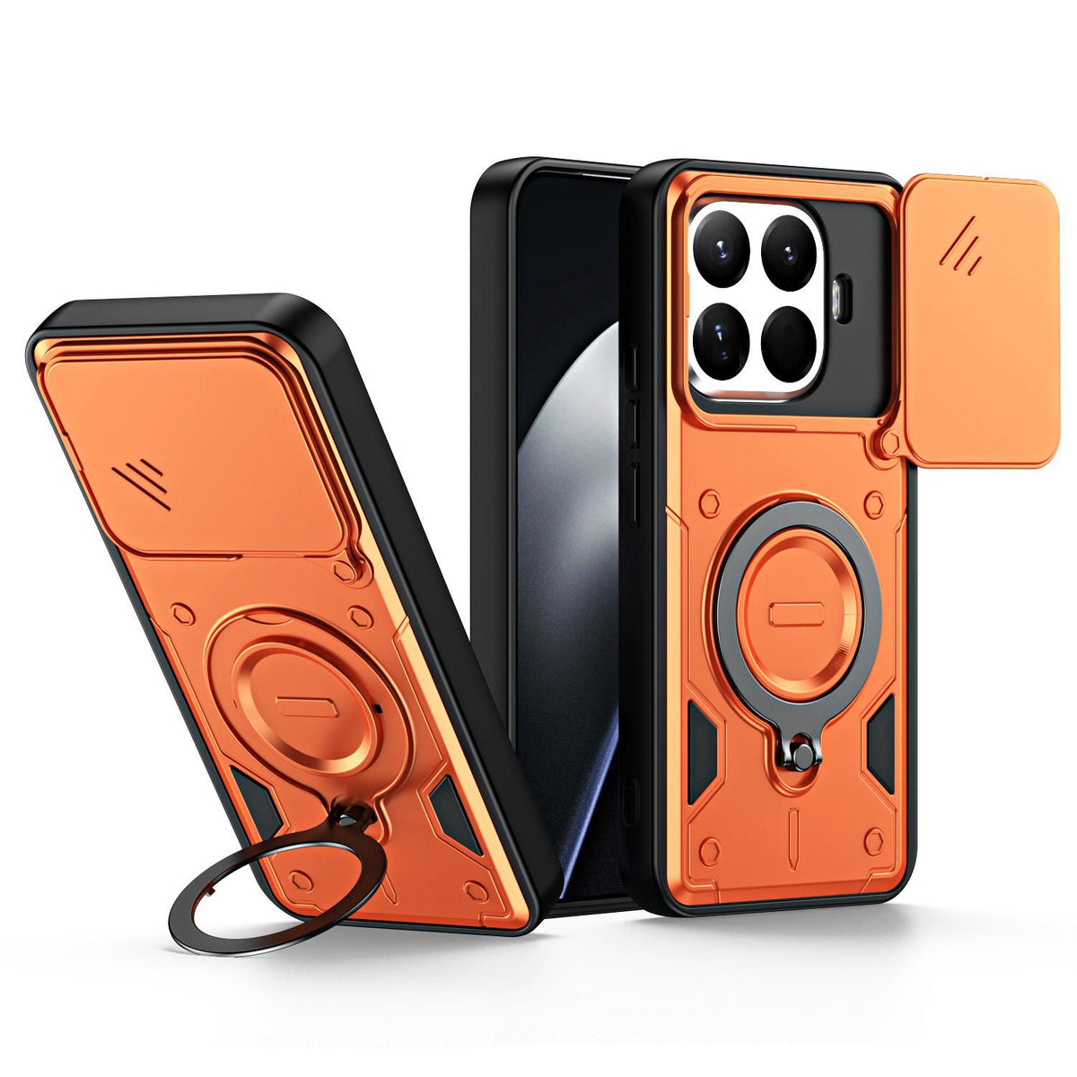 For Xiaomi 15T Pro 5G Ring Holder Lens Slide Cover Phone Case - Orange - EDA009767202A